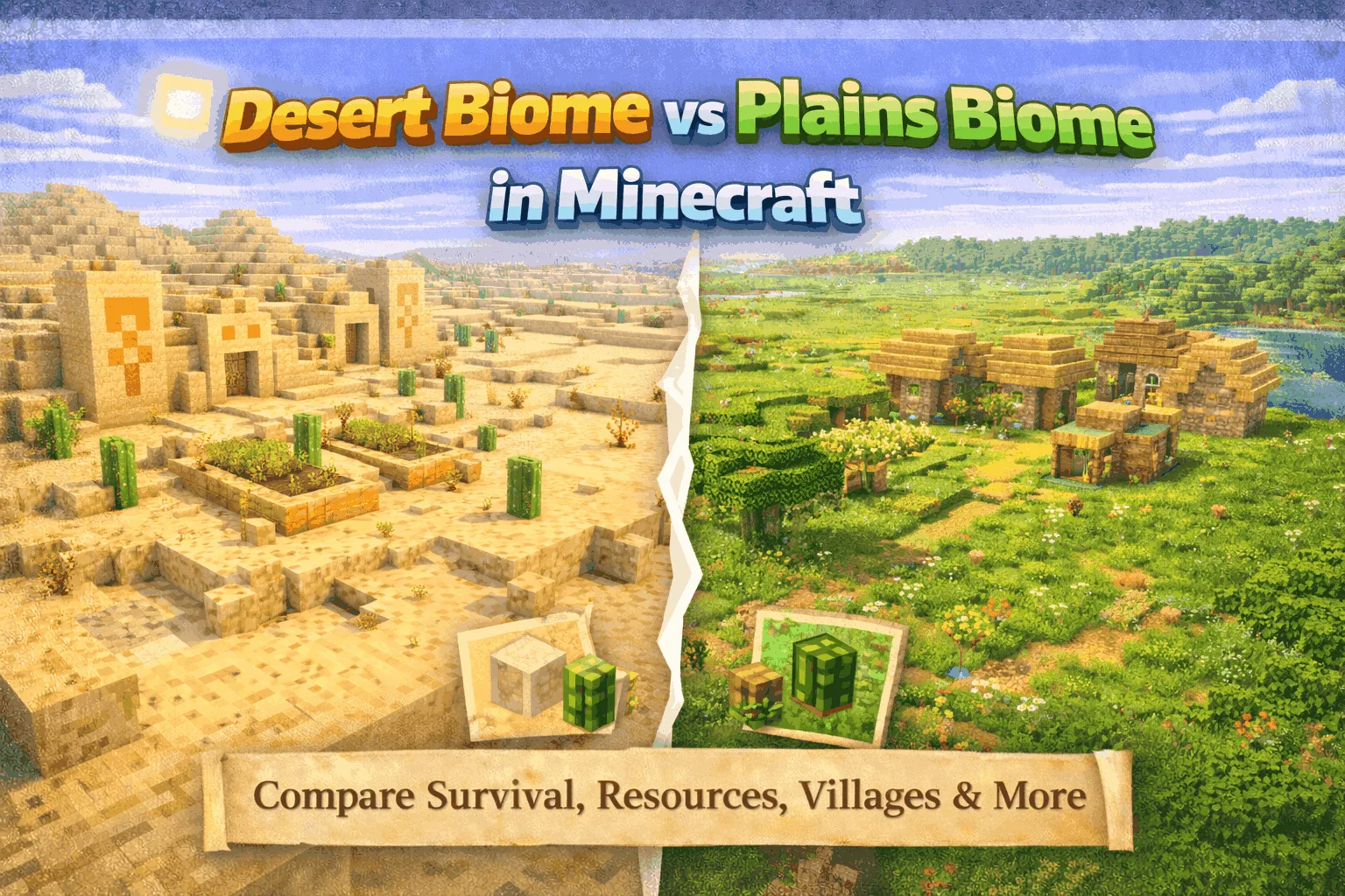 Desert Biome vs Plains Biome in Minecraft